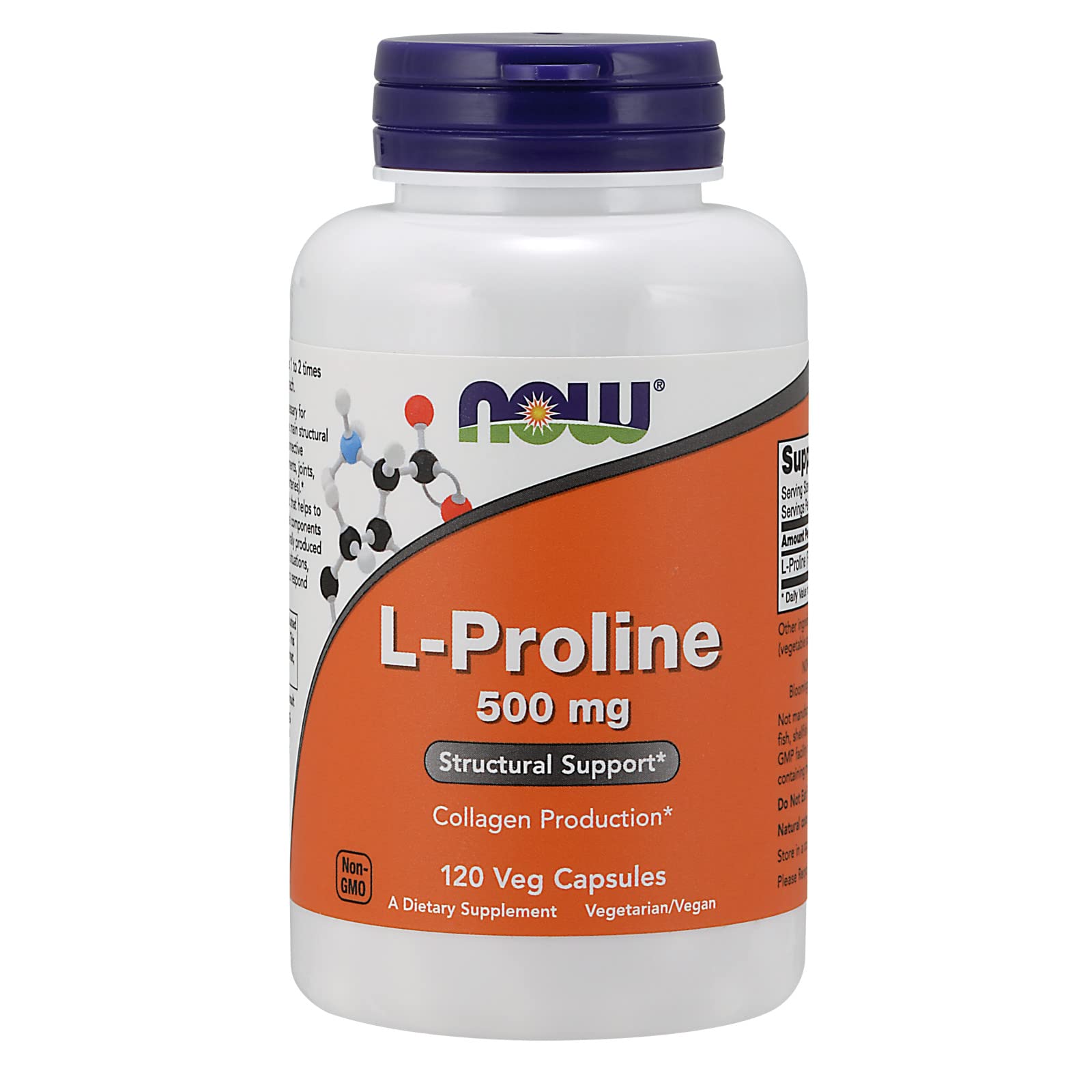 NOW Foods L-Proline 500 mg Capsules, 120 Count