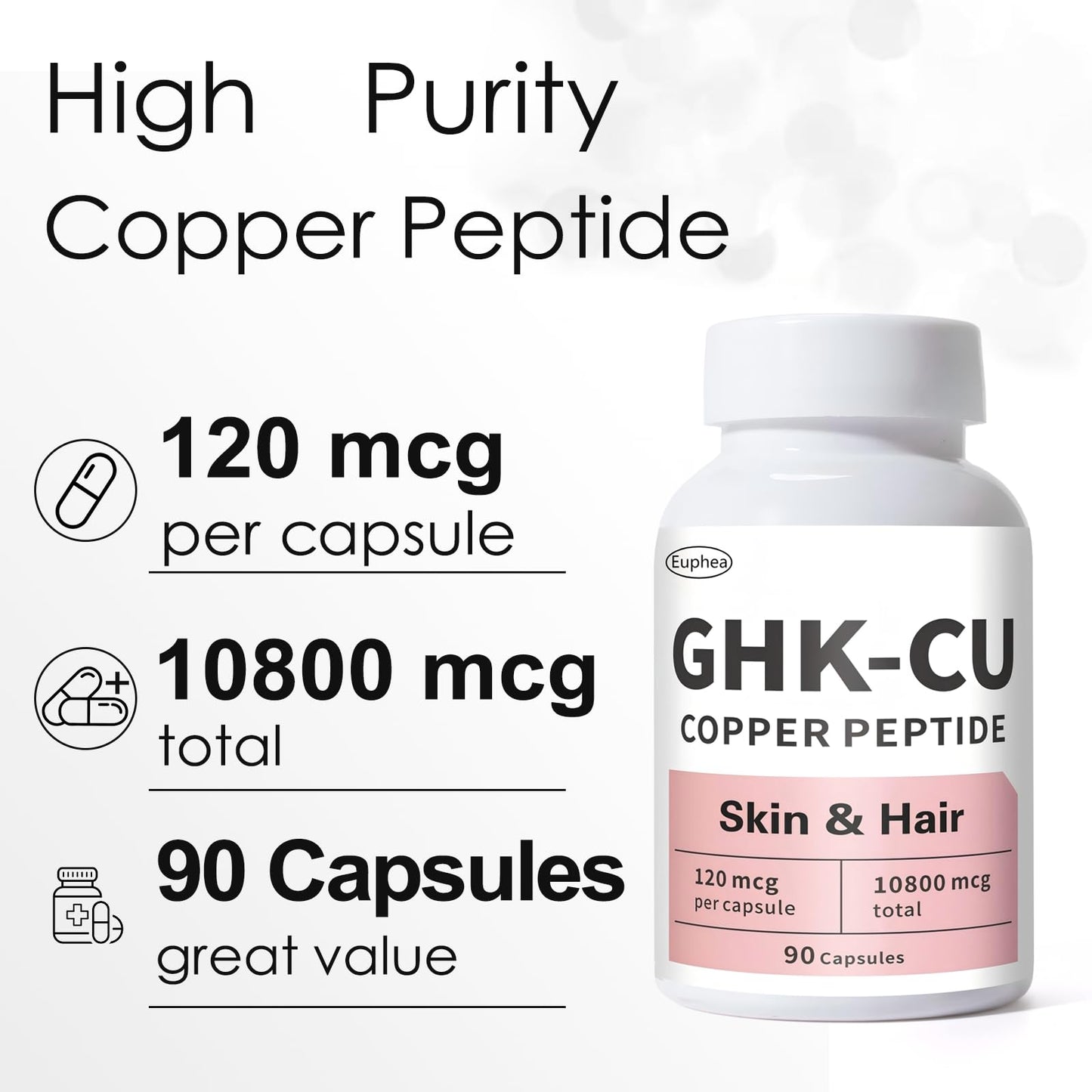 Euphea GHK-Cu Peptide Supplement Capsules, 90 Count