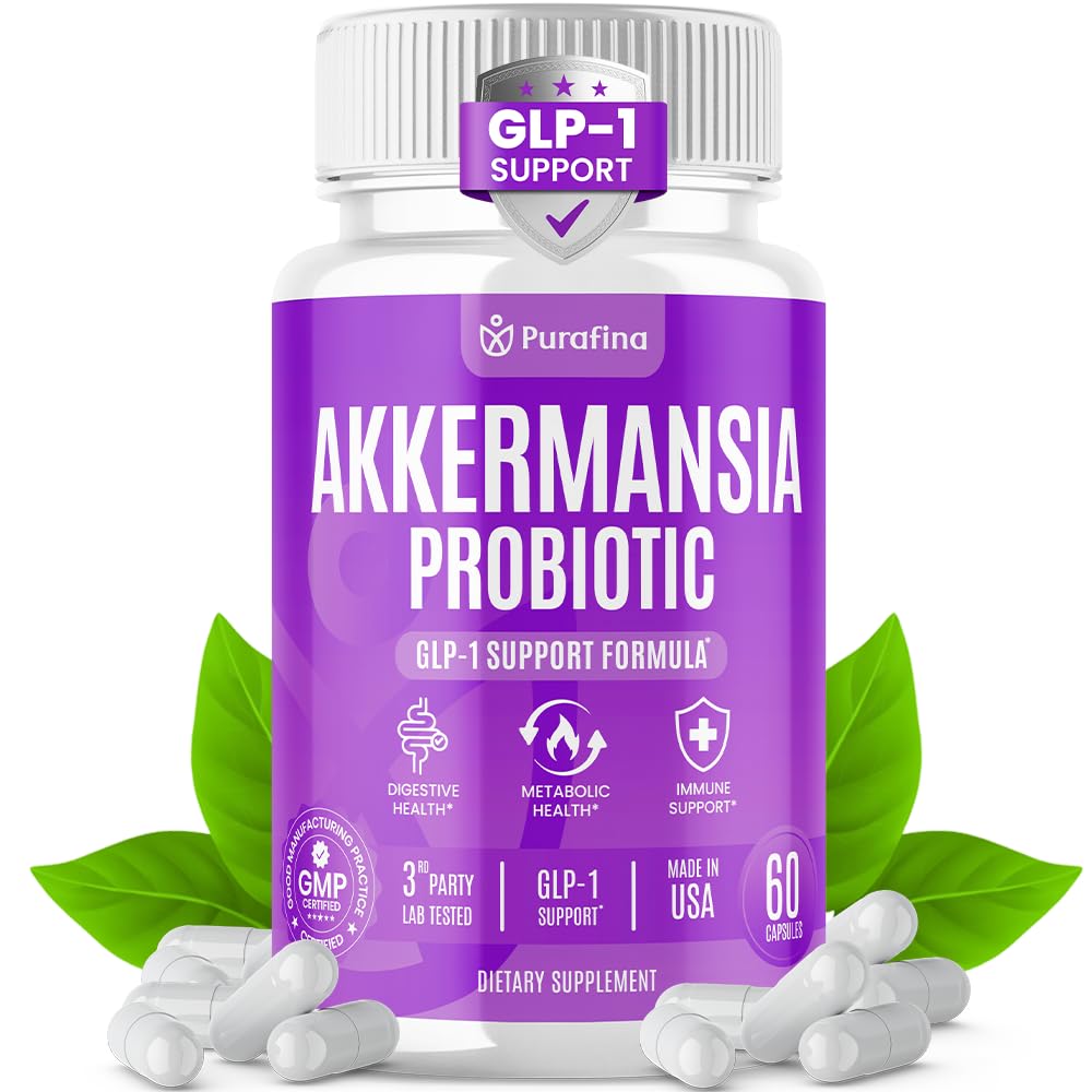 Purafina Akkermansia Probiotic with Prebiotic Chicory Inulin for Increased GLP-1 Support, Akkermansia Muciniphila Probiotic Supplement Delayed Release, Gut Health & Digestive Support Capsule 60 Count