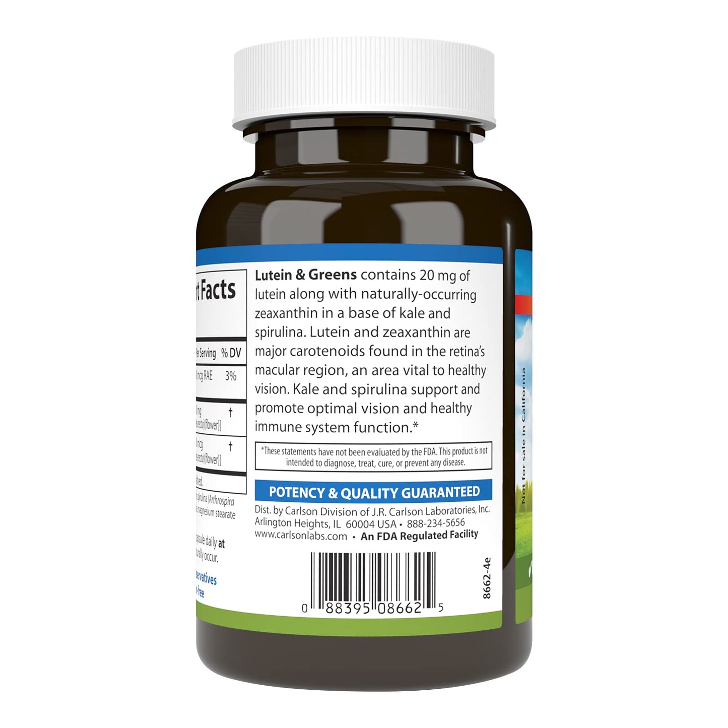 Carlson Lutein & Greens 20 mg Vision Support & Eye Function Antioxidant 180 Capsules