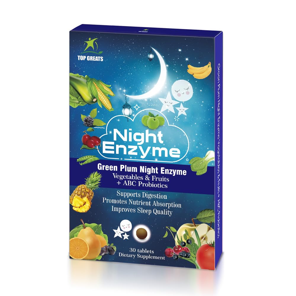 TOP GREATS Night Enzyme Daily Multi Digestive Enzymes with Probiotics, 30 Tablets
