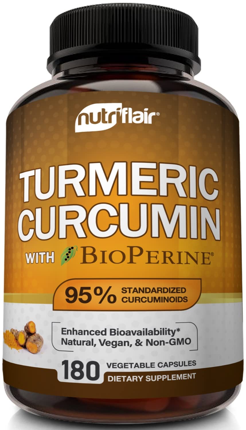 NutriFlair Turmeric Curcumin with BioPerine Capsules, 180 Count
