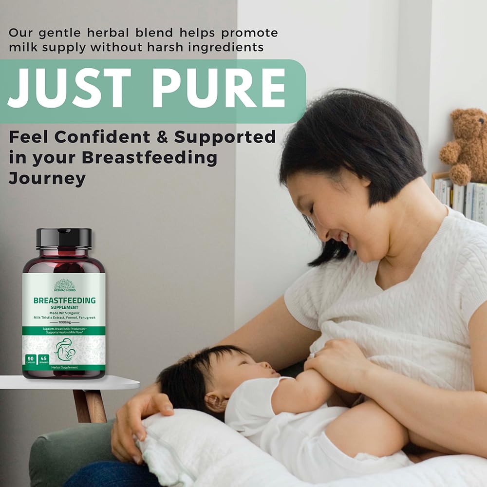 Hebhac Herbs Breastfeeding Supplement for Milk Supply Support with Fenugreek, Fennel & Milk Thistle, Capsules, 90 Capsules