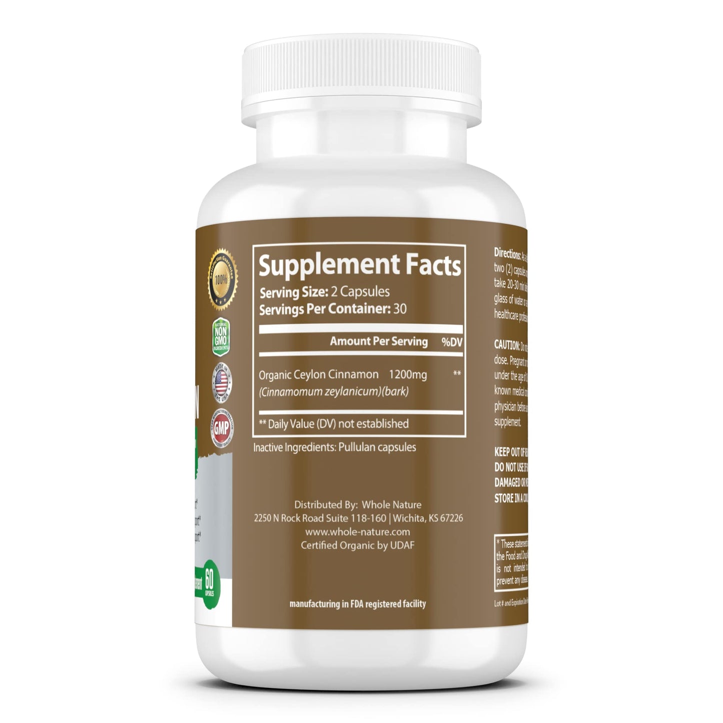 Whole Nature Organic Ceylon Cinnamon Capsules 1200mg, 60 Capsules