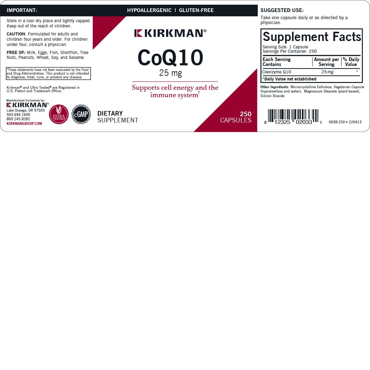 Kirkman Coenzyme Q10 25 mg 250 Capsules