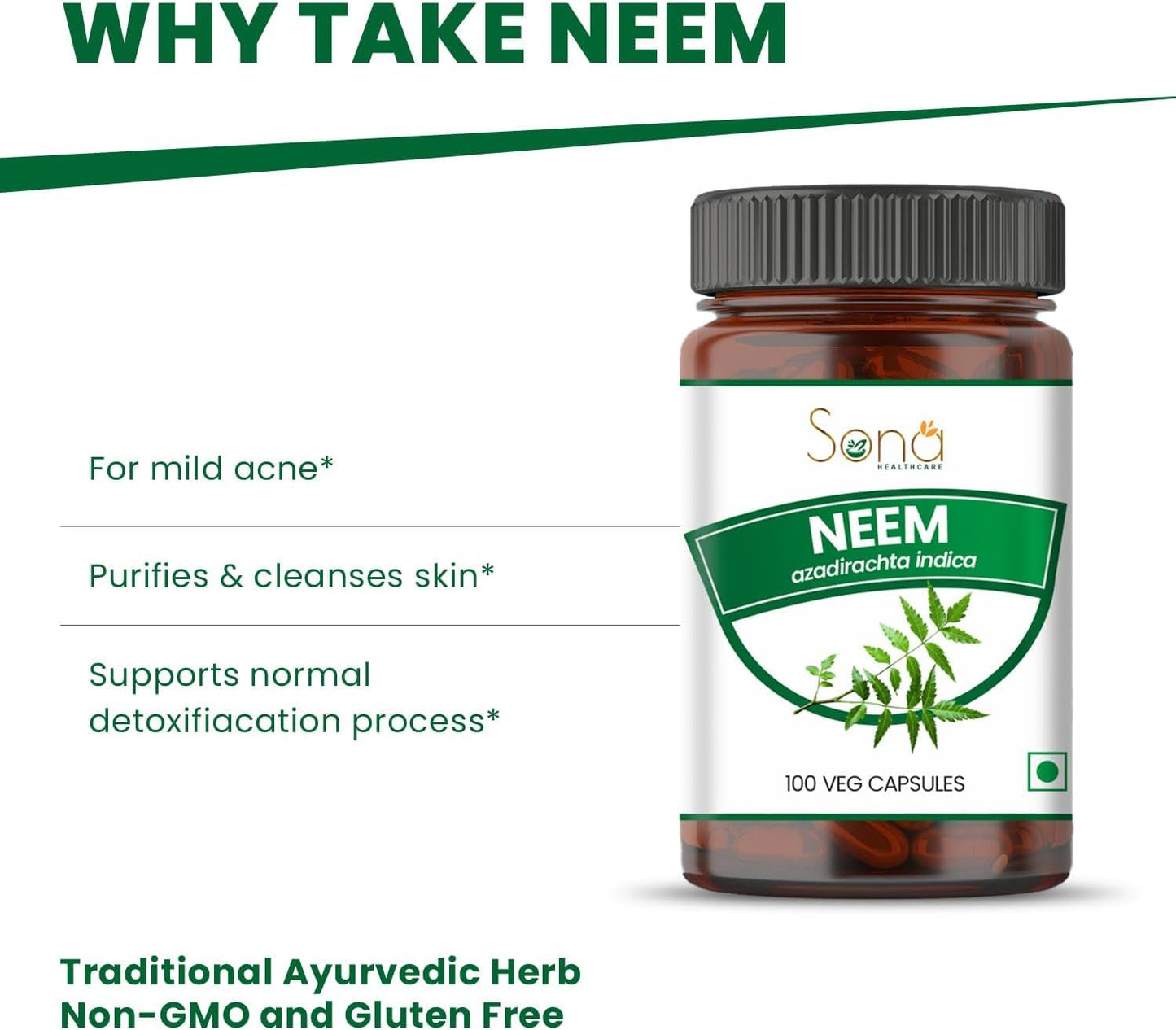 SONA HEALTHCARE Neem Capsule 1000mg Veg Capsule 100 Count