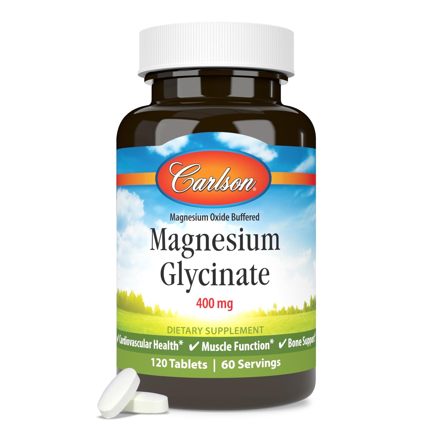 Carlson Chelated Magnesium Glycinate 400 mg Tablet, 120 Tablets
