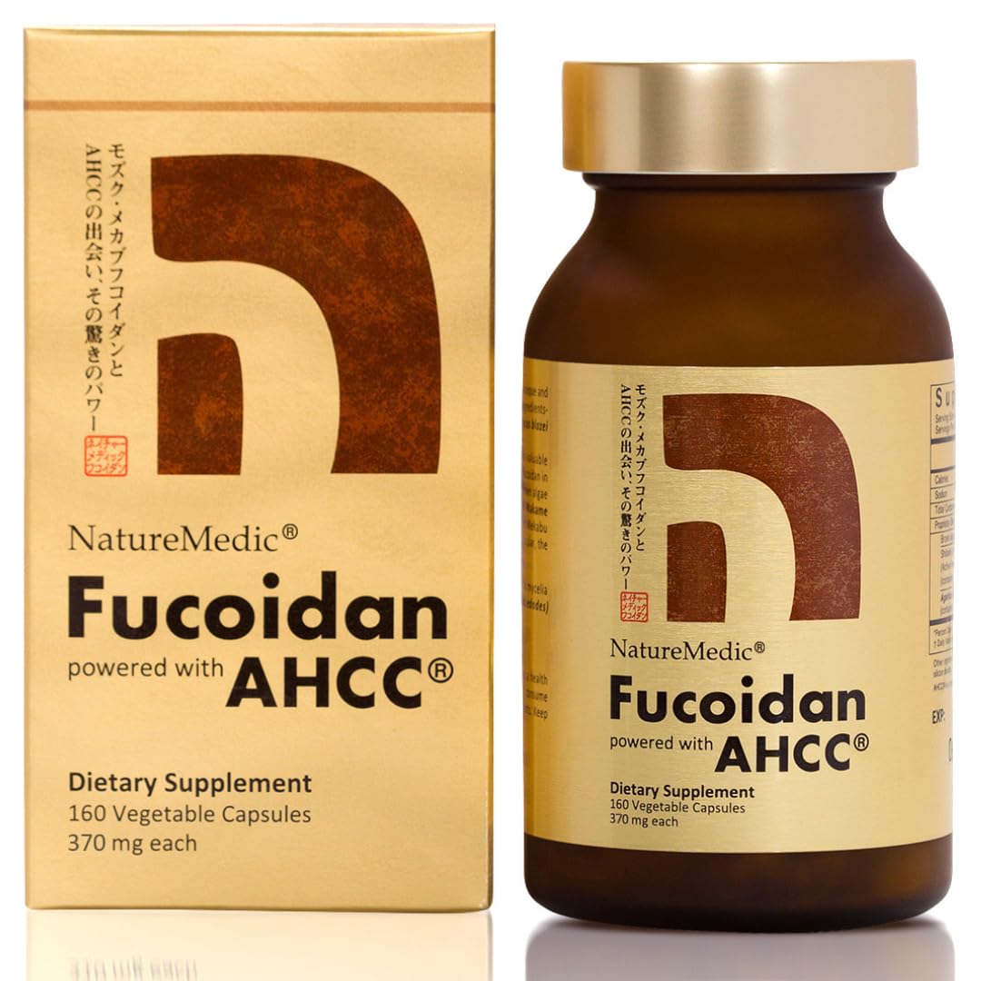 NatureMedic Fucoidan Powered with AHCC Brown Seaweed Immunity Supplement with High Purity Mekabu Mozuku Agaricus 160 Vegetable Capsules