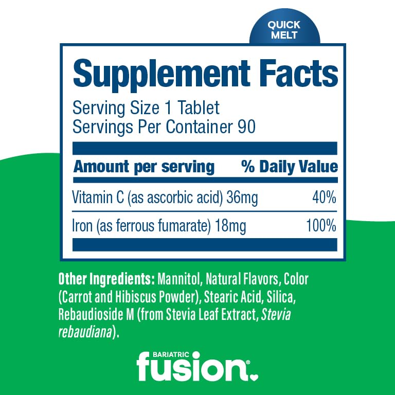 Bariatric Fusion Iron Supplement for Women Quick Melt Tablets, 90 Count