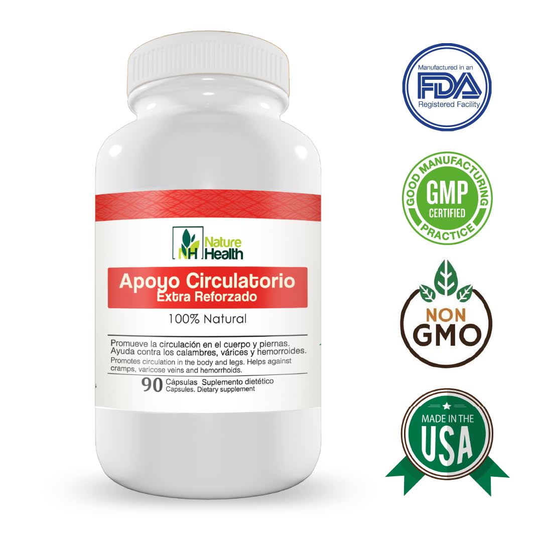 Nature Health Apoyo Circulatorio para Cuerpo y Piernas, Suplemento Vegano con Ginkgo Biloba, Perejil, Zapote Blanco, Espino Blanco y Cancerina, 90 Capsules