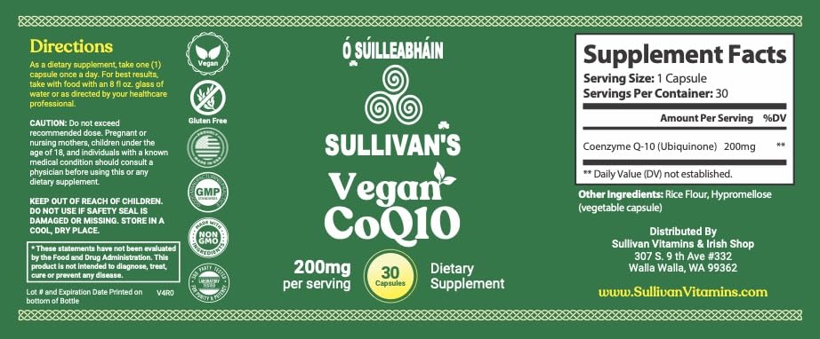 Ó SÚILLEABHÁIN SULLIVAN'S Vegan CoQ10 200mg Capsule, 30 Count