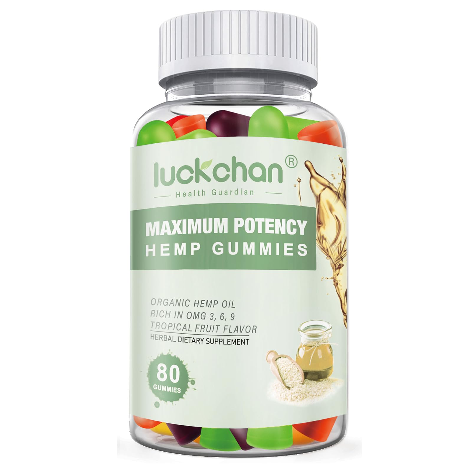 LUCKCHAN Hemp Gummies High Potency Natural for Adults (Coconut) 80 Gummies