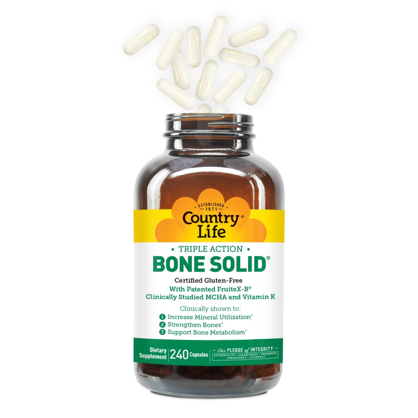 Country Life Triple Action Bone Solid Calcium MCHA K2 D3, 240 Capsules