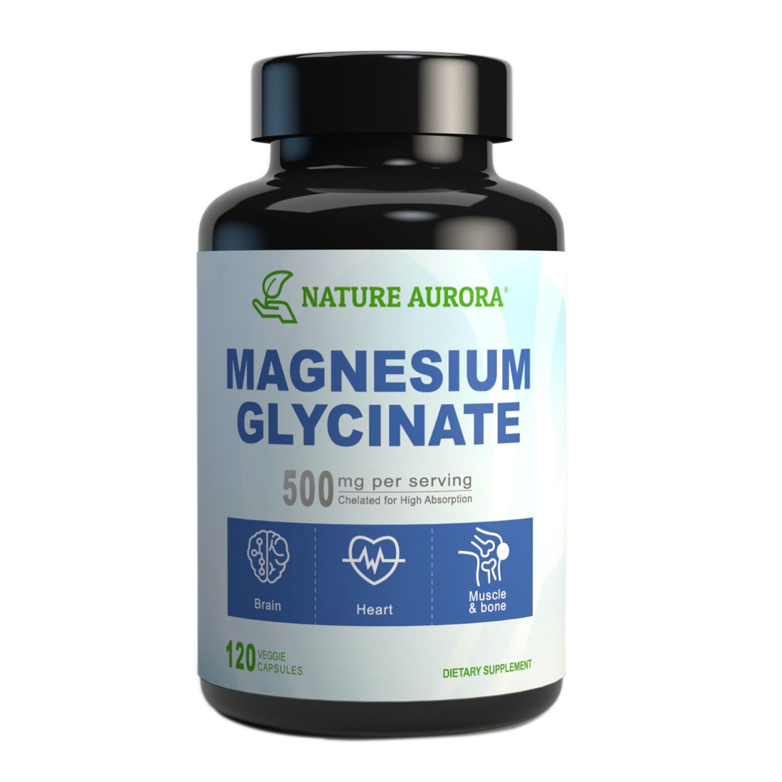Nature Aurora Magnesium Glycinate 500mg Capsules, 120 Count