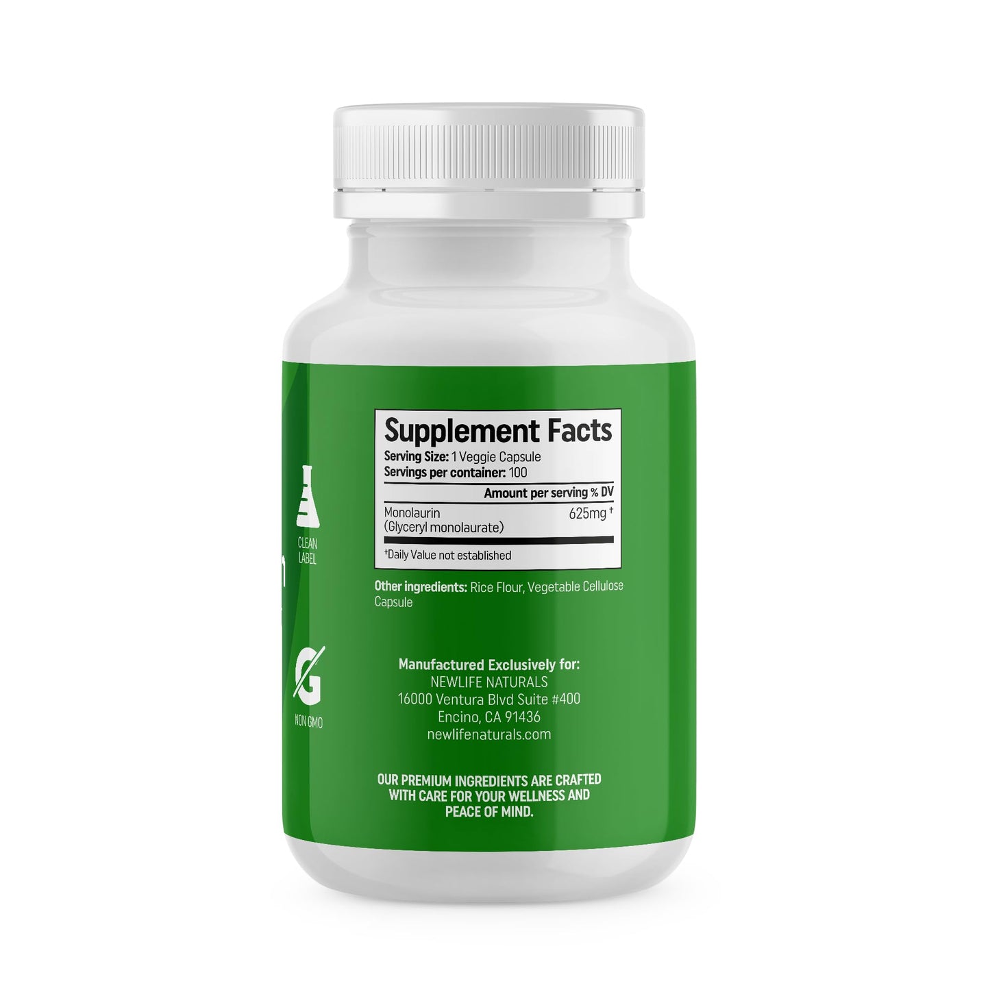NewLife Naturals Monolaraurin Dietary Supplement Vegetable Capsule, 100 Count