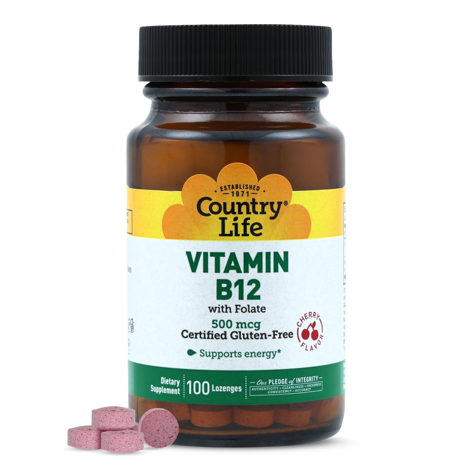 Country Life Vitamin B12 with Folate Lozenges, 100 Lozenges