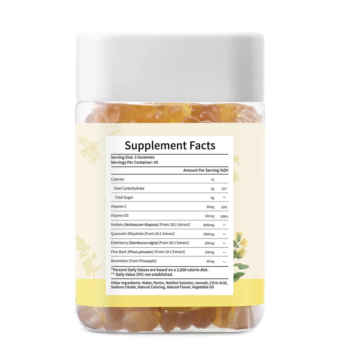esverco Mullein Gummies 3000mg Mullein Leaf Extract, Lung Cleanse, 90 Gummies