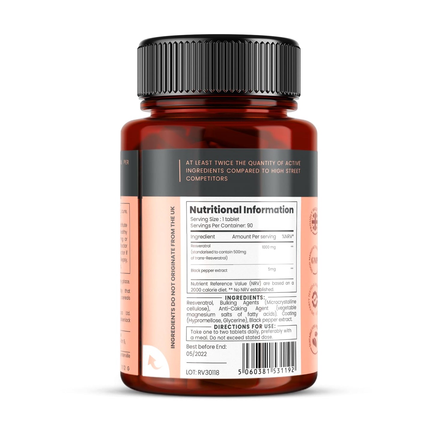 pureclinica Maximum Strength Resveratrol 1000mg, 360 Tablets