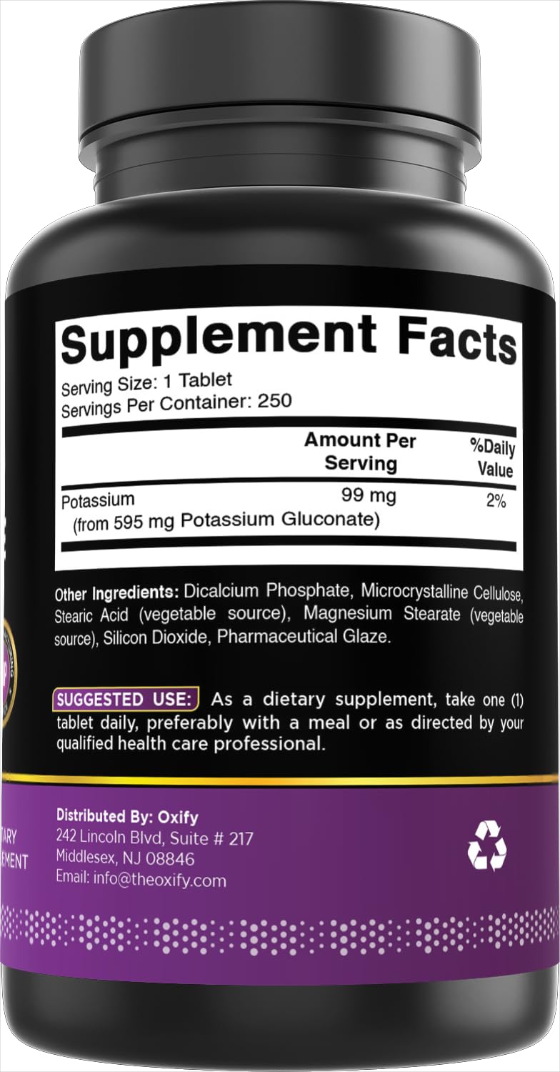 Oxify Potassium Gluconate 595 mg Tablets 250 Count