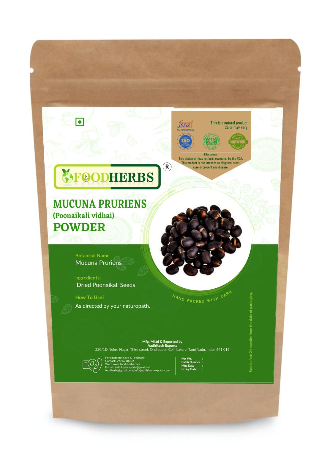 Foodherbs Mucuna Pruriens Powder 1 Count