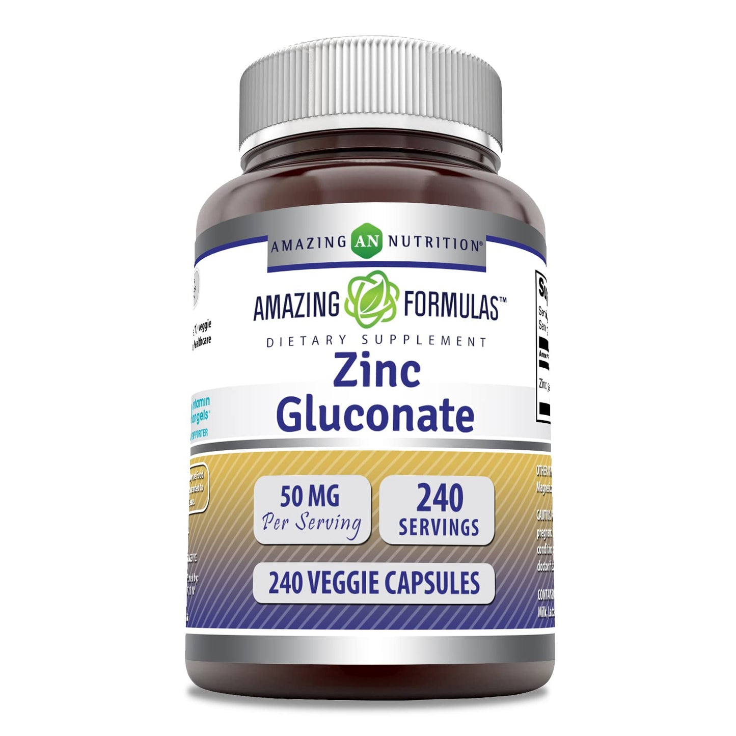 Amazing Nutrition Zinc Gluconate Capsules, 240 Vegetarian Capsules