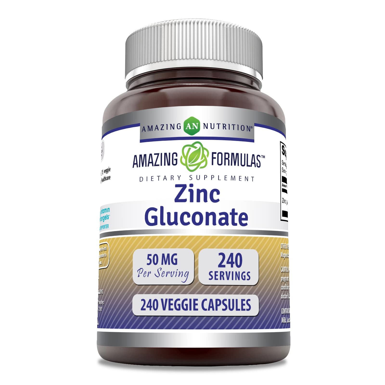 Amazing Nutrition Zinc Gluconate Capsules, 240 Vegetarian Capsules