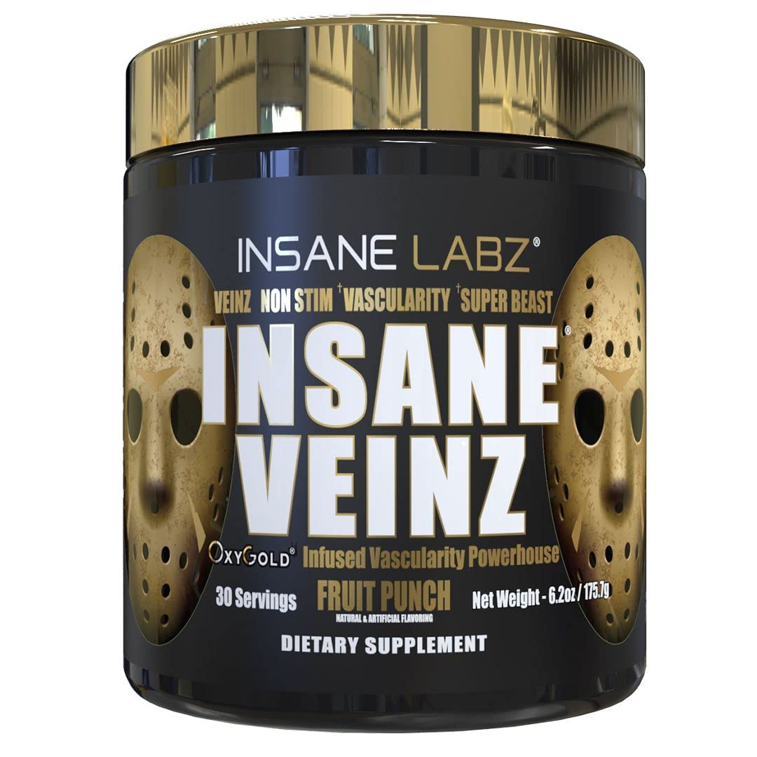 Insane Labz Psychotic Gold and Insane Veinz Gold Pre Workout Nitric Oxide Booster Stack Powder 13.1 Ounce