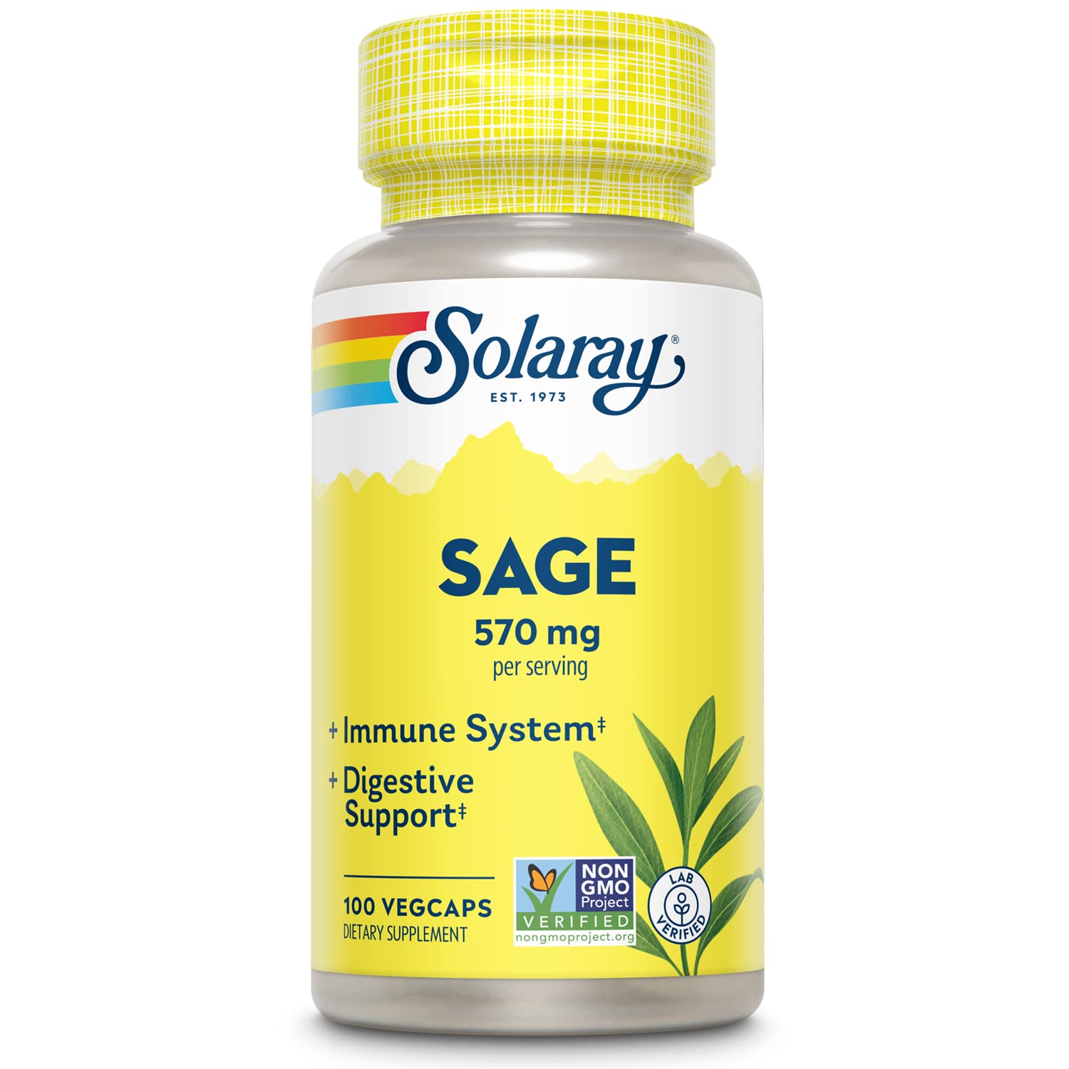 Solaray Sage Leaves Supplement for Women & Men - Sage Leaf Capsules, Natural Herbal Support for Immune System, 570 mg, Non-GMO, 100 Veg Caps