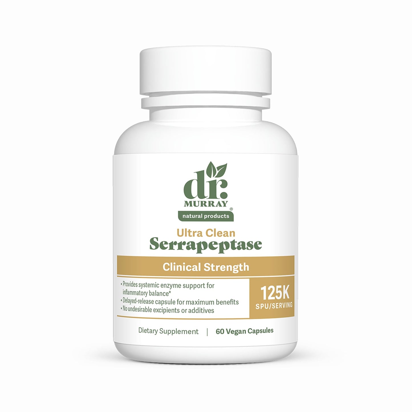 Dr. Murray Natural Products Ultra Clean 125,000 SPU Serrapeptase Clinical Strength - Proteolytic Enzyme - Acid-Resistant Vegan Capsules, 60 Count