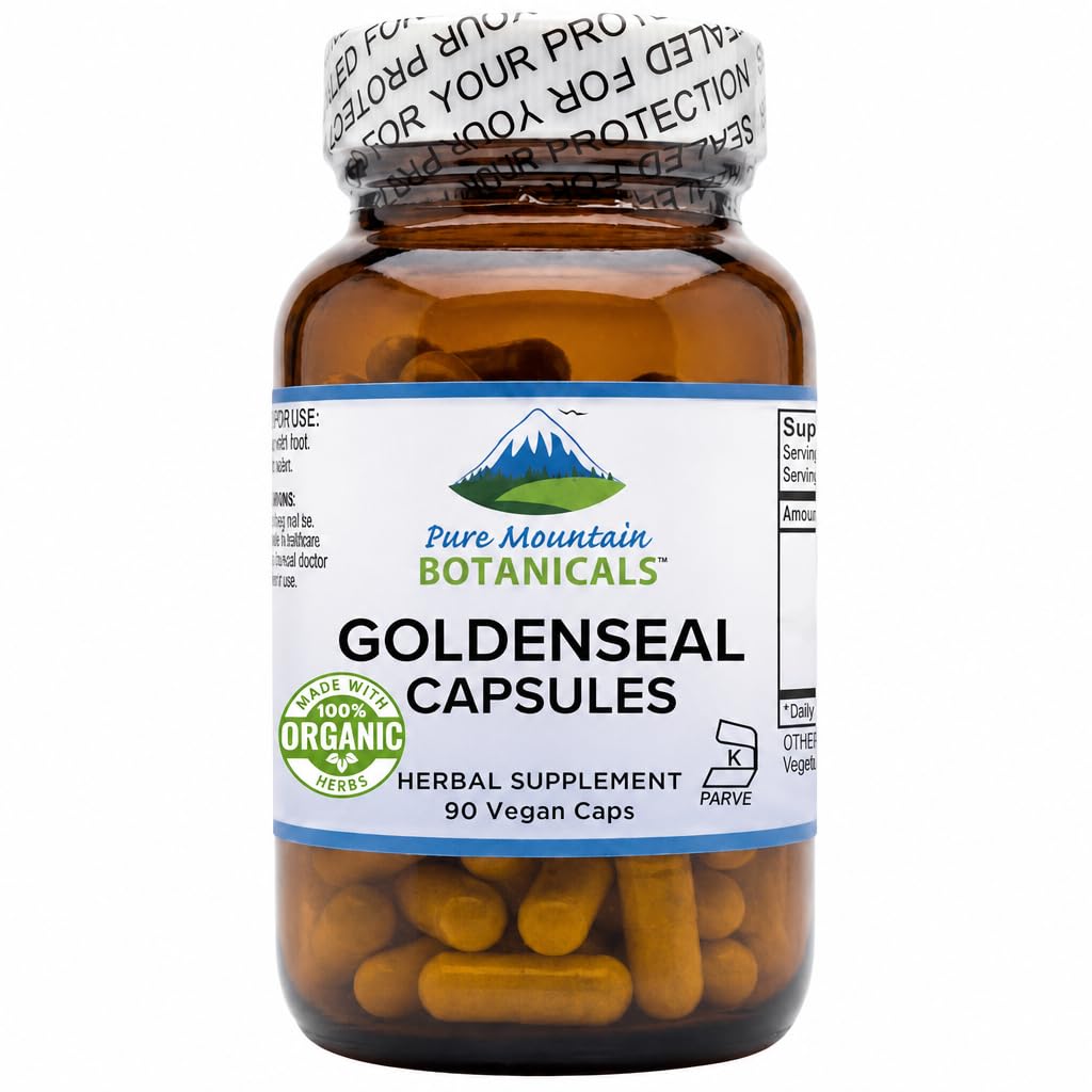 Pure Mountain Botanicals Goldenseal 250mg Organic Capsules, 60 Count
