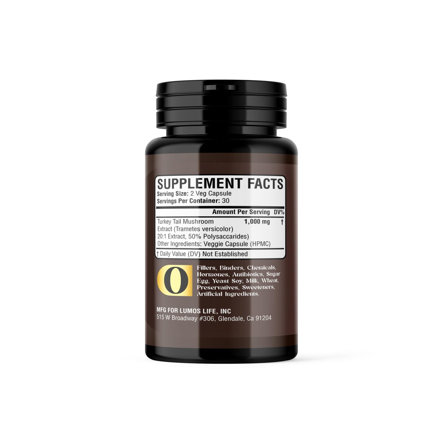 Lumos Life Turkey Tail Mushroom Supplement Capsules 60 Capsules