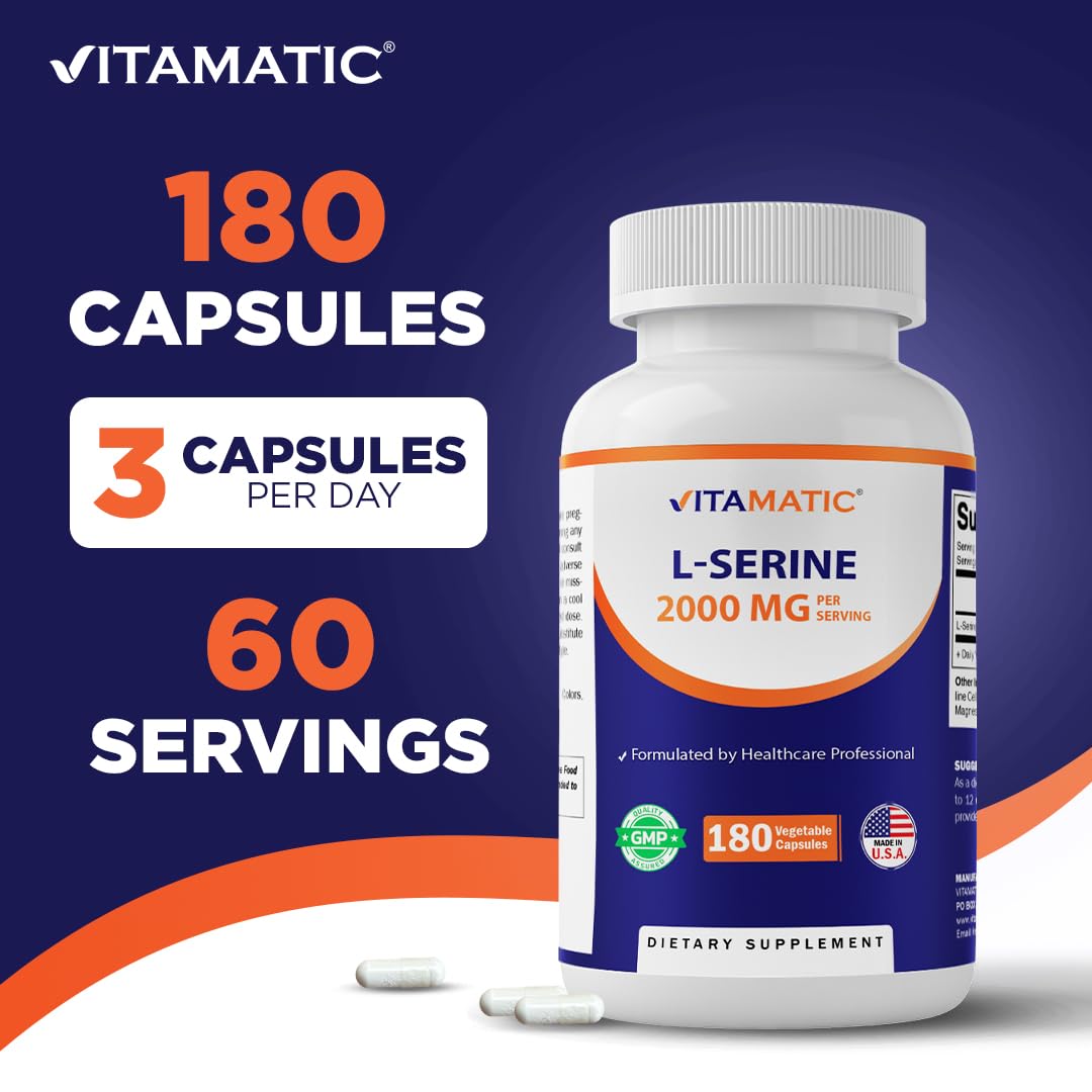 Vitamatic L-Serine 2000 mg Capsule, 180 Count