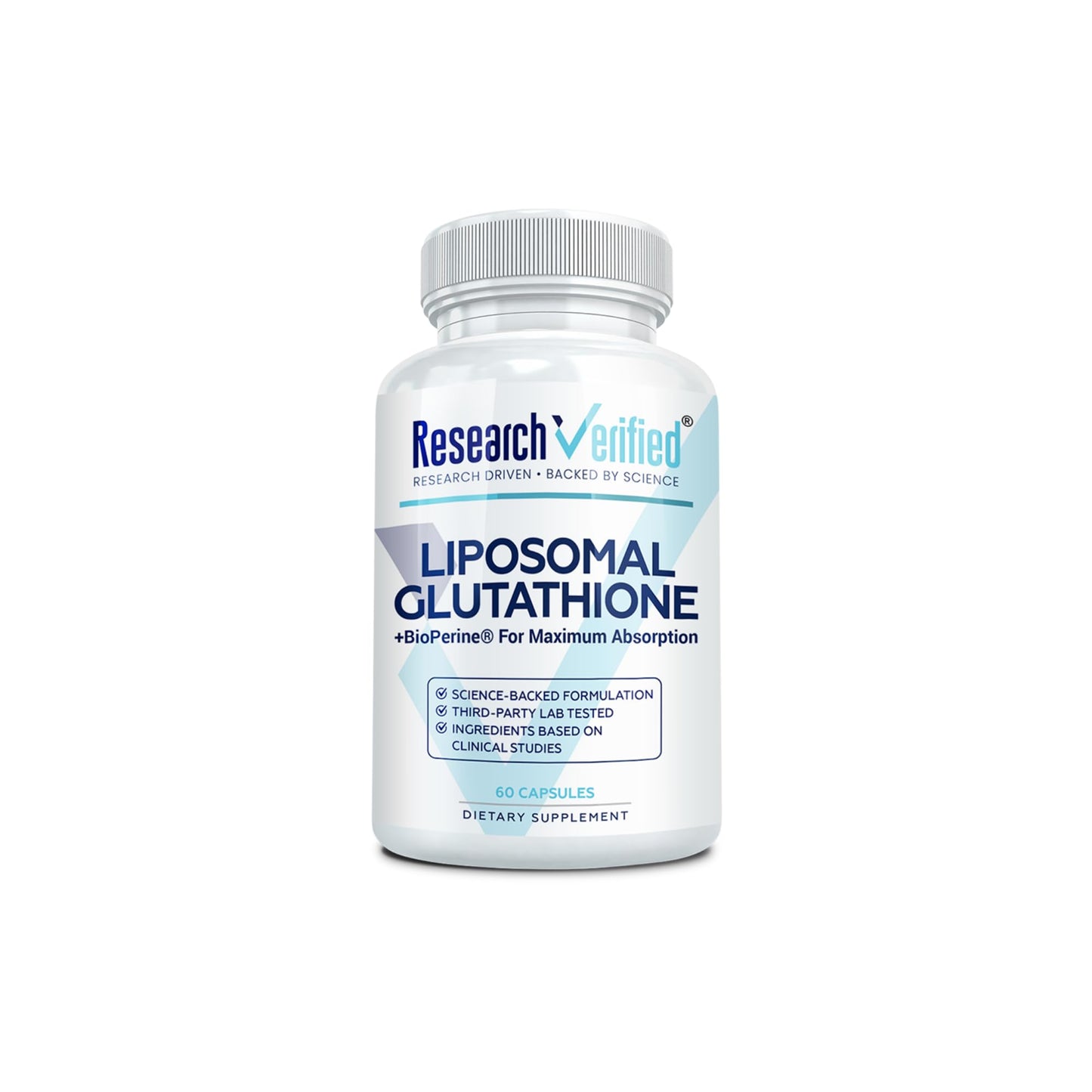 Research Verified Glutathione Liposomal Glutathione 500mg with Phospholipid Complex, Vitamin C, Bioperine Capsules, 60
