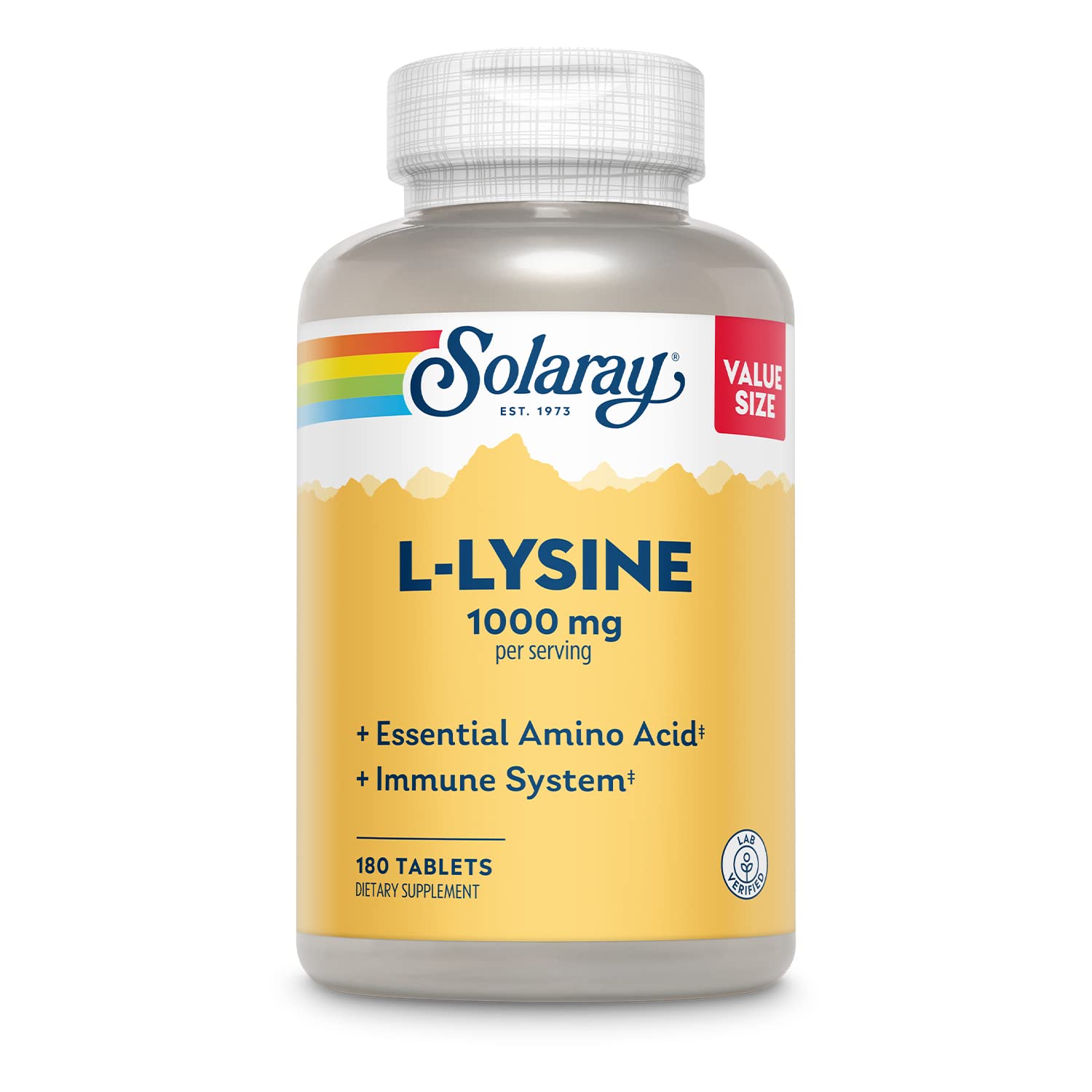 SOLARAY L-Lysine Free-Form 1000 mg Tablet, 180 Tablets