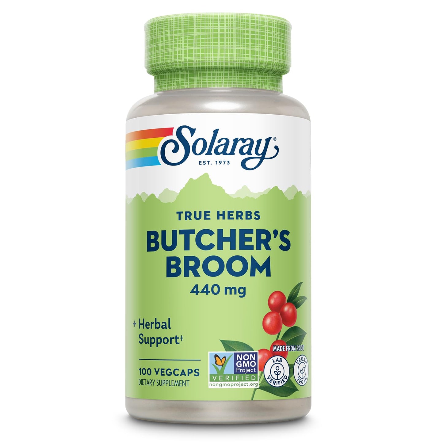 SOLARAY True Herbs Butcher's Broom 440mg Capsule, 100 Count