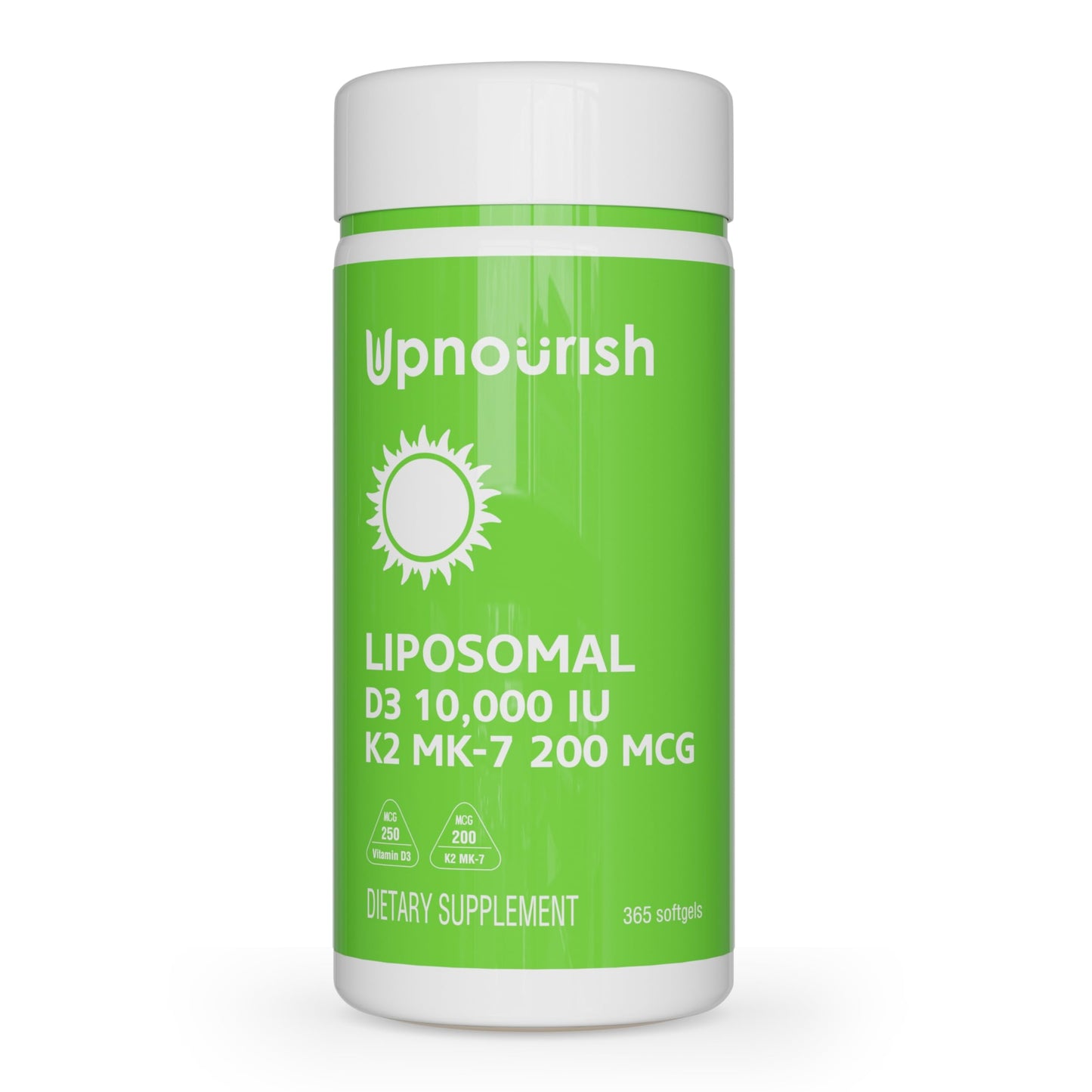 UpNourish Liposomal D3 K2 Vitamin 10000 IU D3 and K2 MK-7 200 mcg Softgels 365