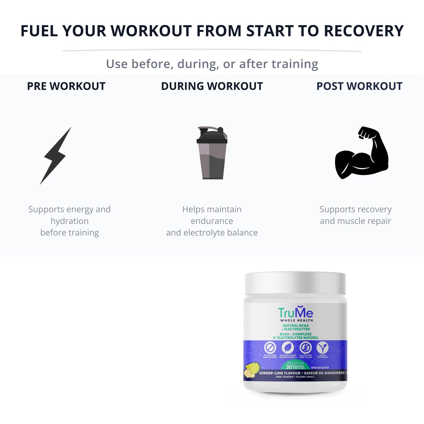 TruMe Whole Health Informed Sport Certified BCAA Ginger Lime Powder, 8 Servings