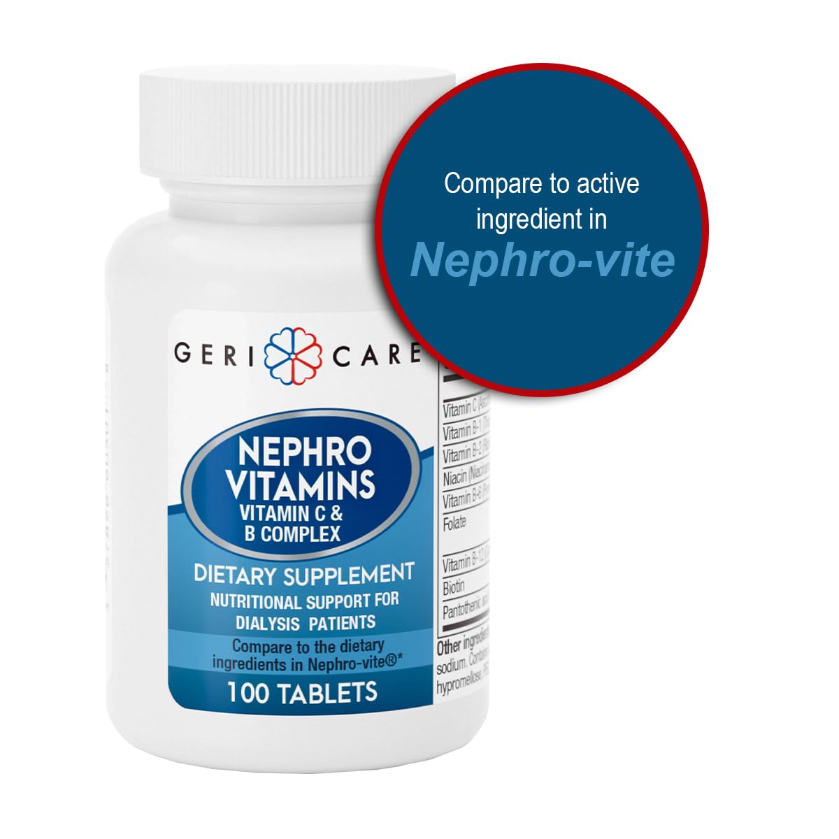 GeriCare Nephro Vitamin C & B Complex Tablets, 100 Count