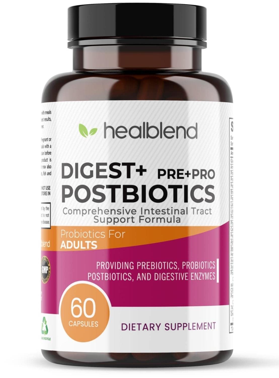Healblend Digest + Postbiotics Supplement for Women and Men, Multi Enzymes, Organic Prebiotic & Probiotic for Digestive Health with Bromeline, Papin and Lipase, 60 Vegetarian Capsules