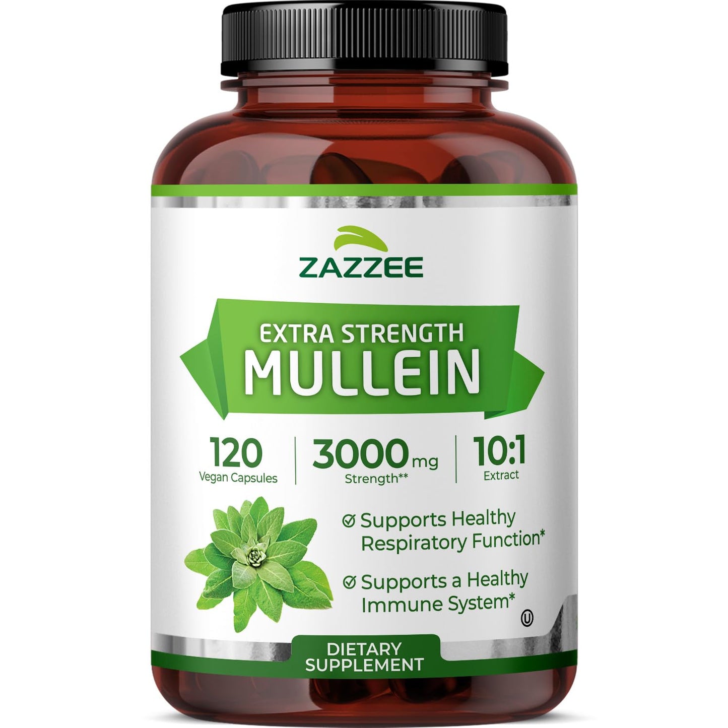 Zazzee Mullein Leaf 10:1 Extract Extra Strength Capsules, 120