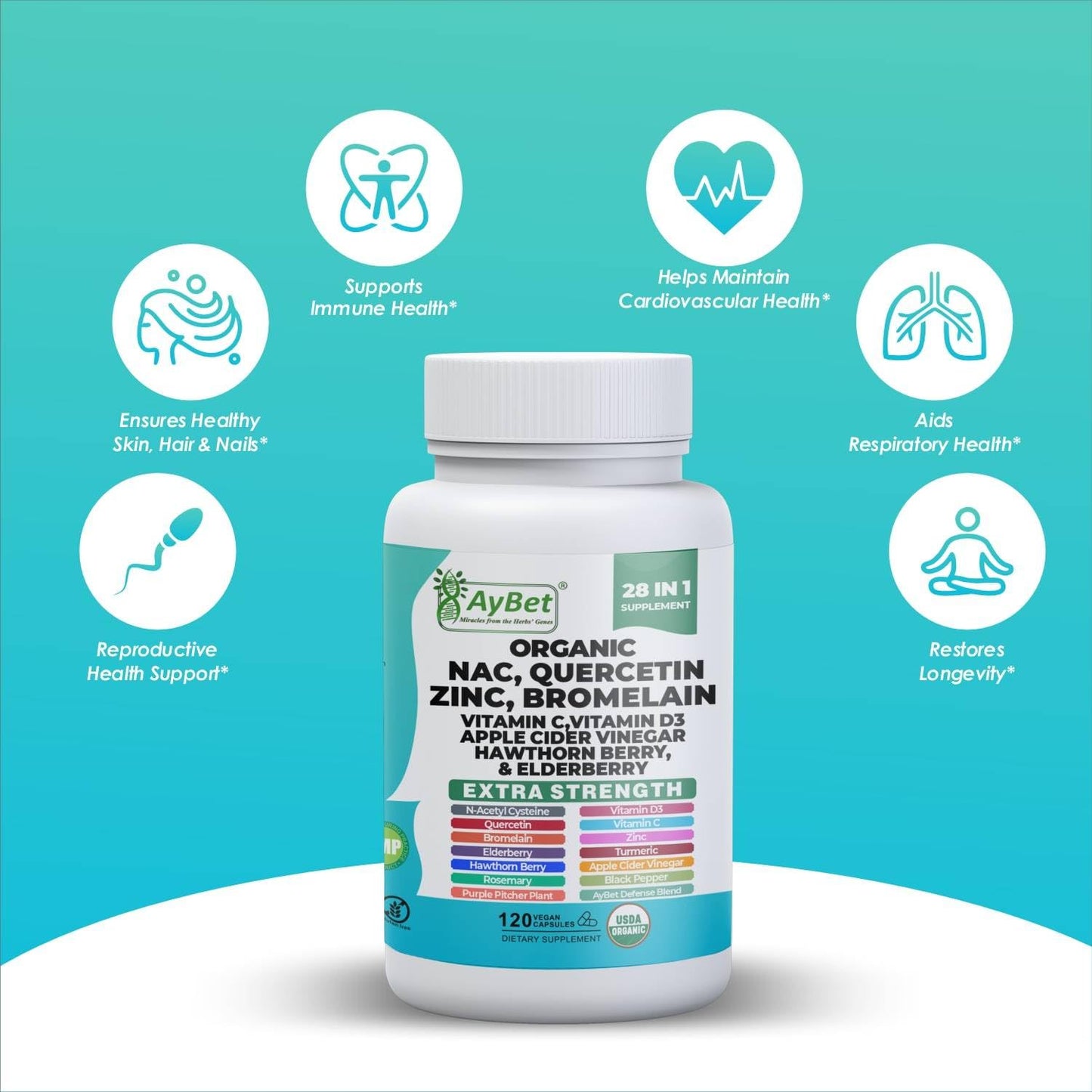 AyBet NAC Quercetin Zinc Bromelain Supplement Capsules 120