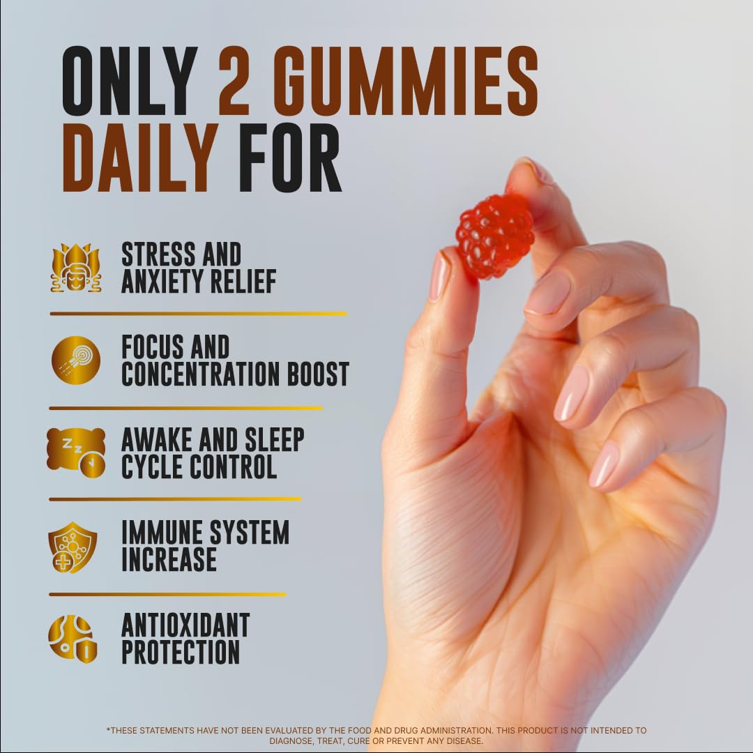NOBLE NUTRITION Ashwagandha Gummies 1500mg, Sleep Mood & Energy, 60 Gummies