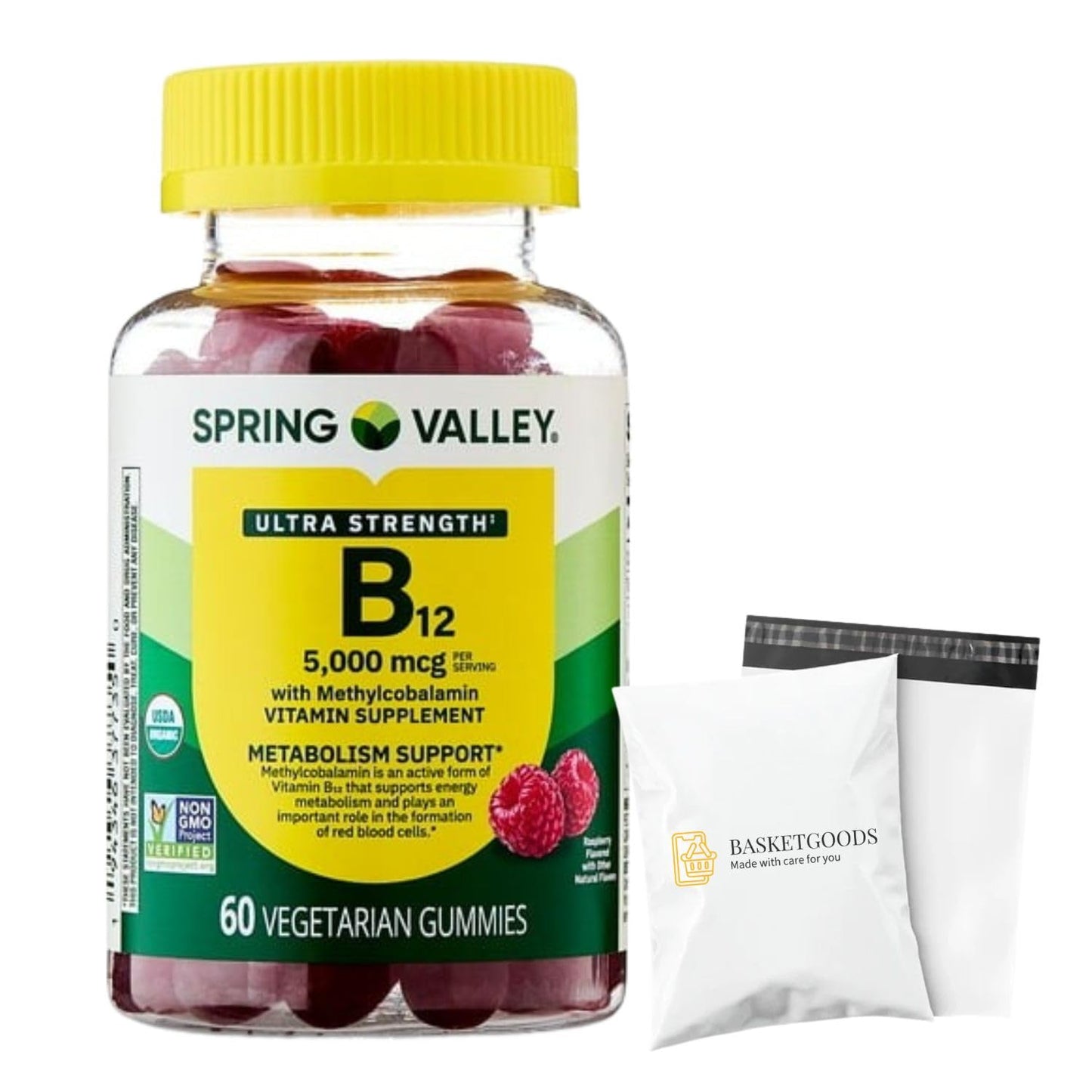BASKETGOODS Vitamin B12 5000 mcg Gummies Methylcobalamin, 60 Count