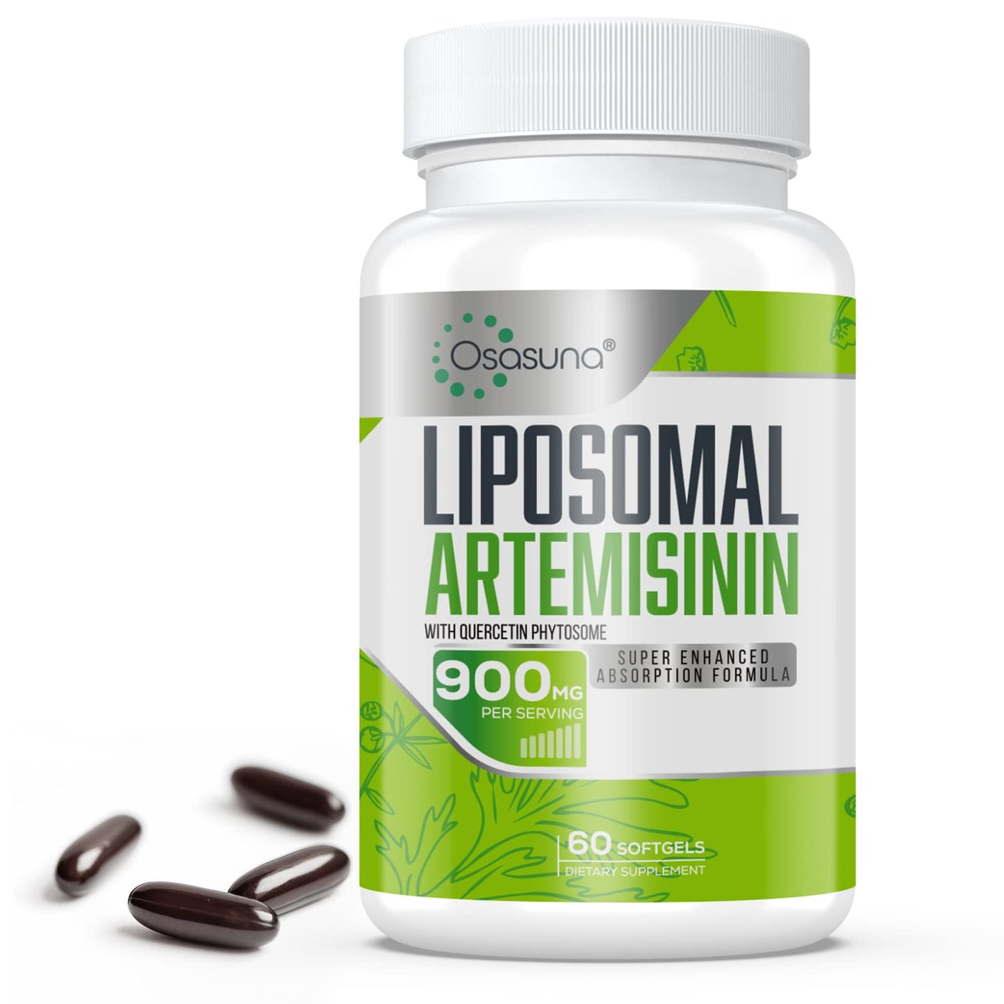 Osasuna Liposomal Artemisinin 900 mg for Maximum Absorption with Sweet Wormwood Extract (Artemisia Annua) and Quercetin Phytosome 200 mg, 60 Softgels