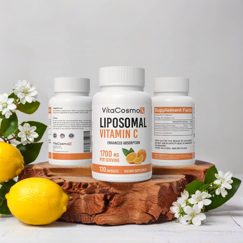 VitaCosmoX Liposomal Vitamin C Sunflower Lecithin Supplement, 120 Capsules