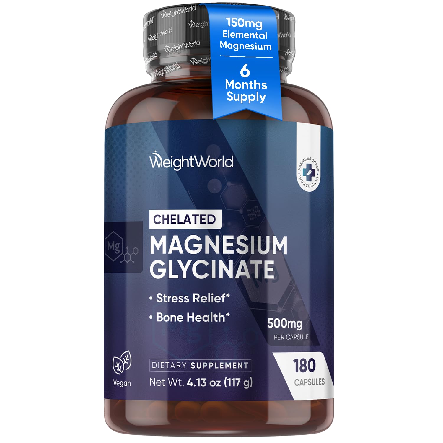 WeightWorld Magnesium Glycinate 500mg Capsules, 180 Count