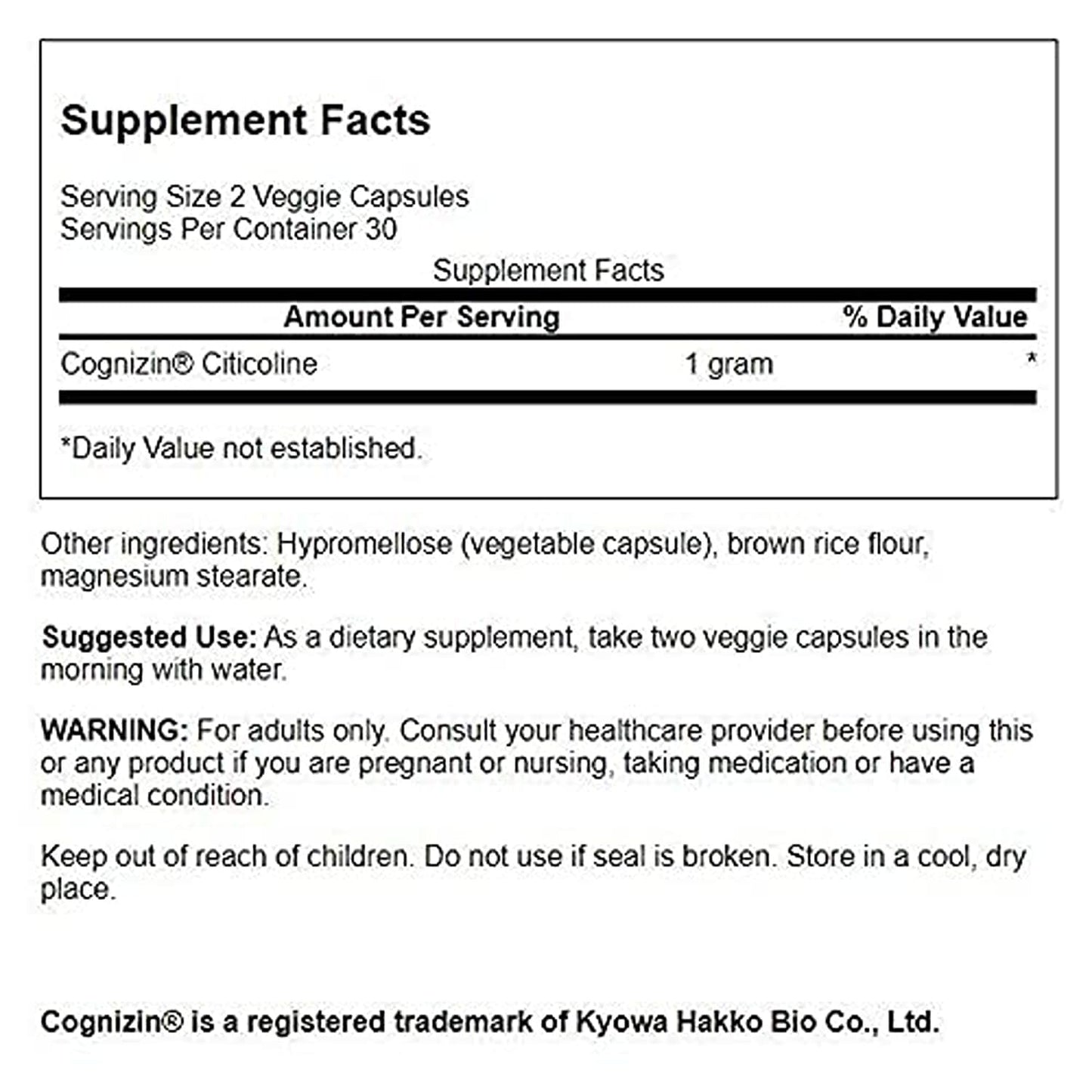 Swanson Cognizin Citicoline Brain Health Supplement for Professionals Seeking Mental Focus, Memory, and Cognitive Support - 1,000 mg, 240 Veggie Capsules