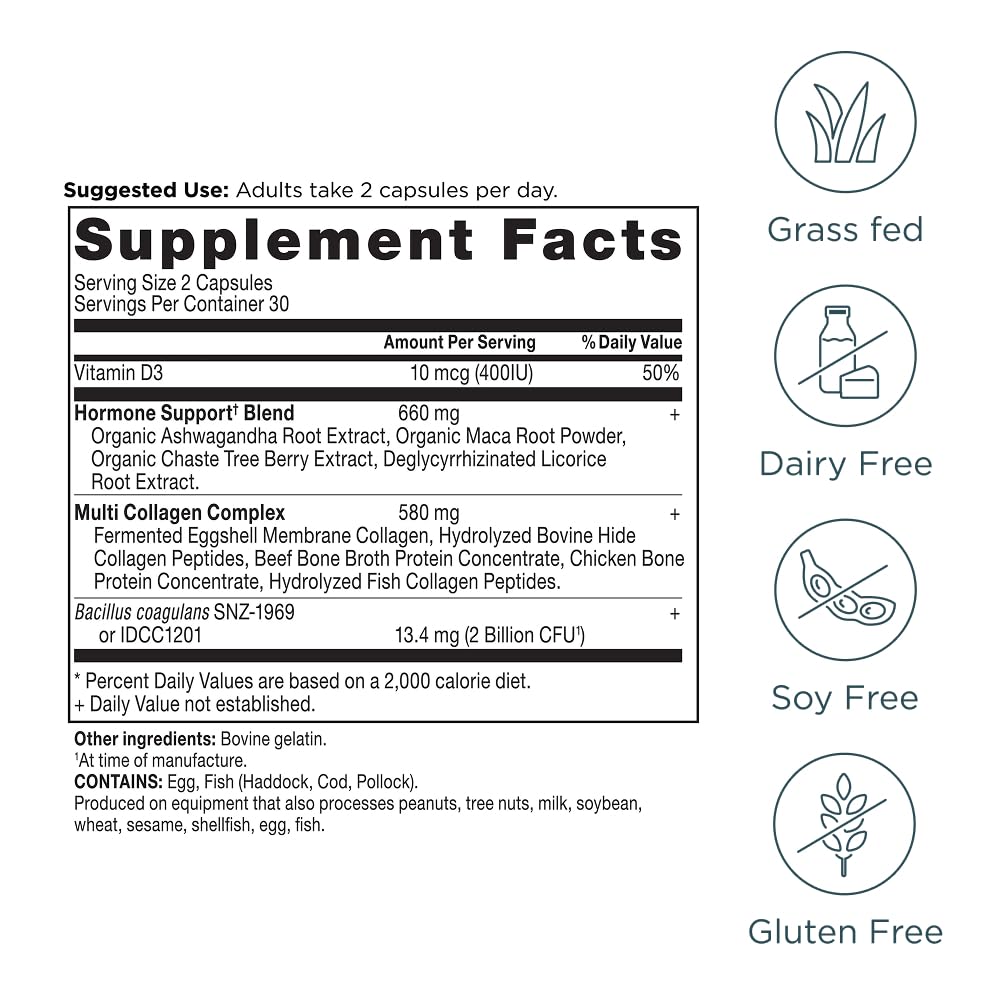 Ancient Nutrition Hormone Balance + Collagen Supplement, 60 Capsules