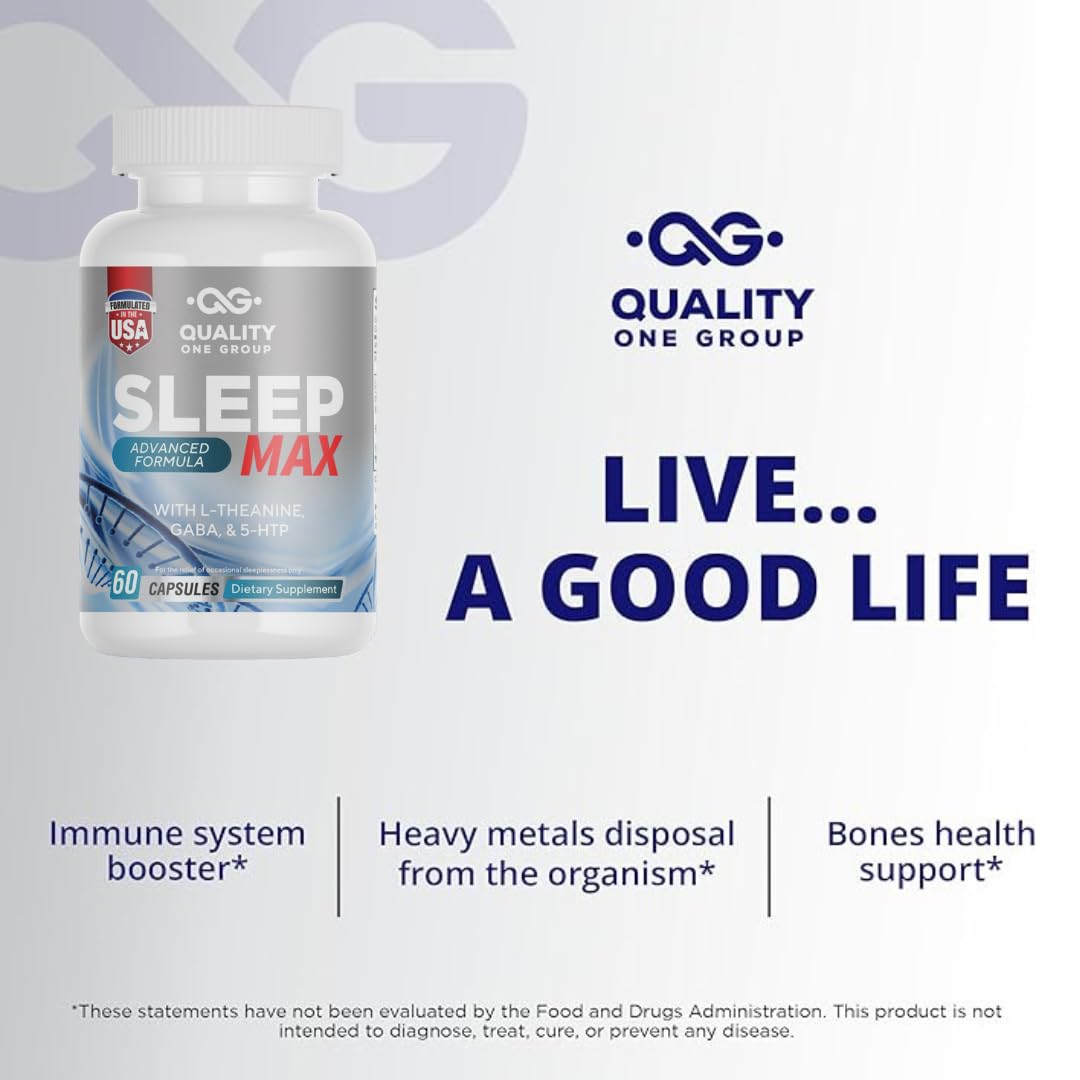 QUALITY ONE Sleep Support Supplement with Magnesium Oxide, Magnesium Citrate, Melatonin, GABA, Mucuna pruriens Seed, L-Theanine and 5-HTP Capsules, 60 Count