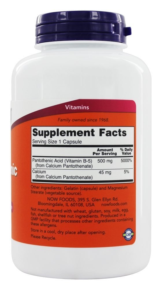 NOW Foods Pantothenic Acid Capsule 500 mg, 500 Capsules